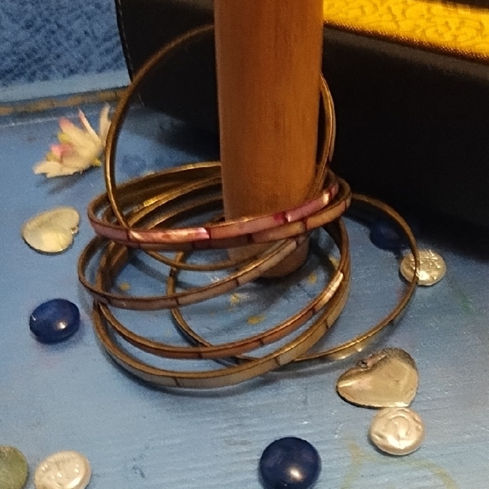 Pink and Blue and White  Bangle Set